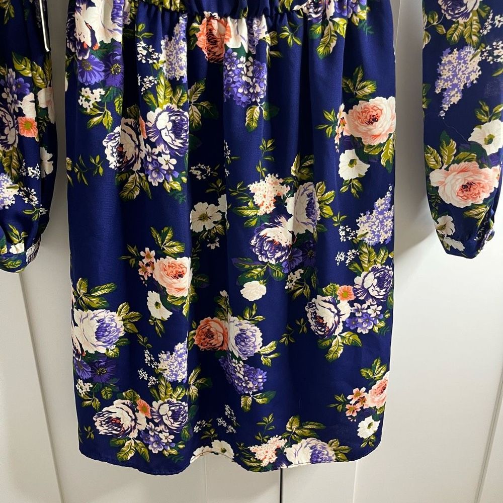 Lulu’s That’s A Wrap Navy Blue Floral Print Long Sleeve Wrap Dress NWT small - Picture 11 of 11